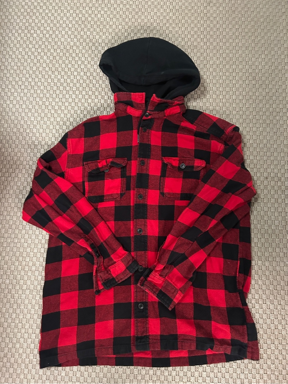 Red & Black Buffalo Plaid Hooded Flannel Jacket